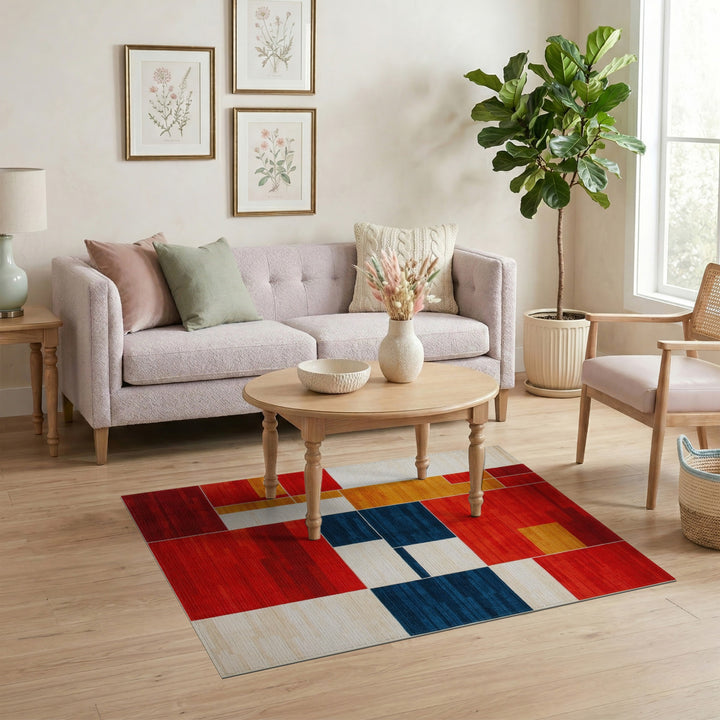 Geometric Modern Red Bold Red Geometric Block Area Rug