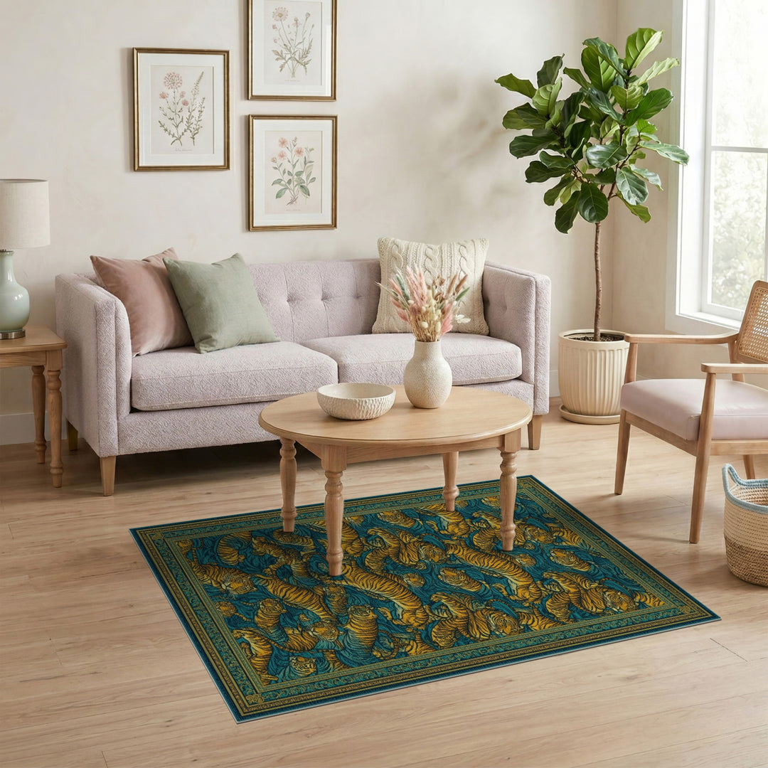 Blue Teal Tiger Wave Area Rug