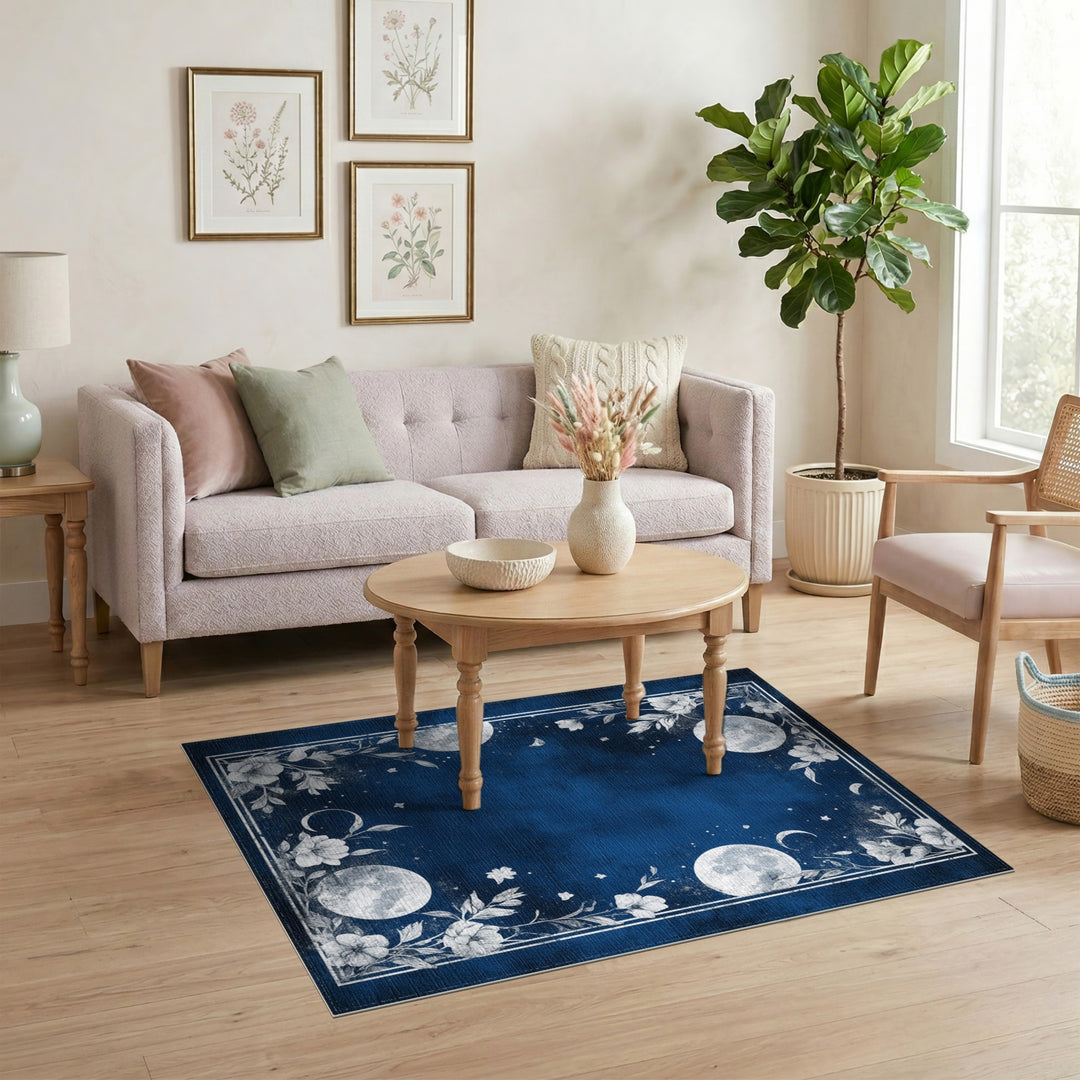 Celestial Moon Floral Distressed Area Rug