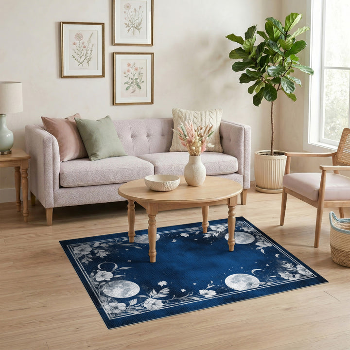 Celestial Moon Floral Distressed Area Rug