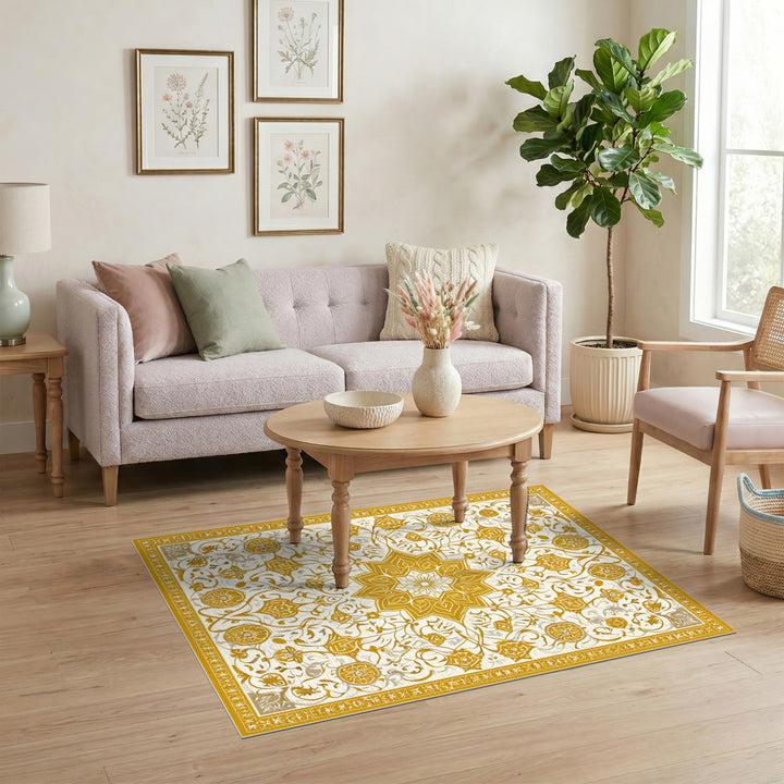Gold and Silver Gold Floral Medallion Vintage Area Rug