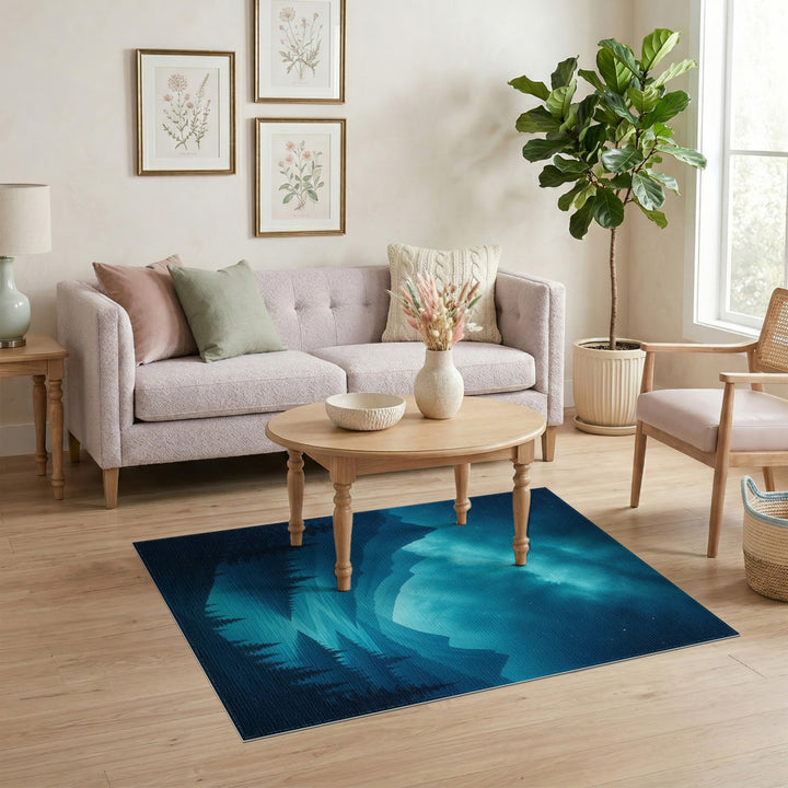 Blue Teal Mountain Lake Area Rug