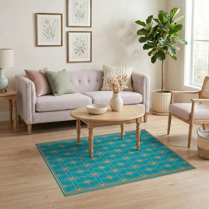 Blue and Teal Geometric Starburst Area Rug