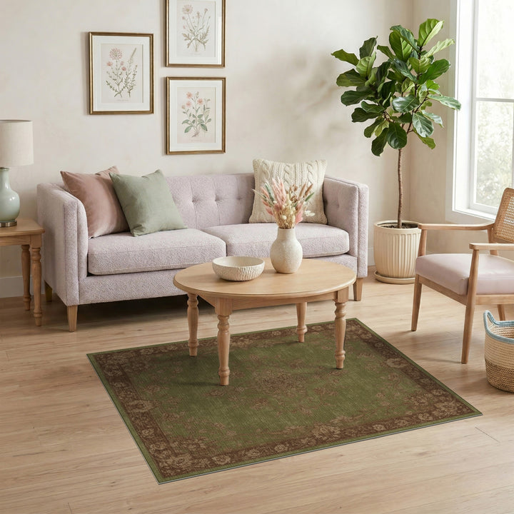 Green Floral Vintage Area Rug