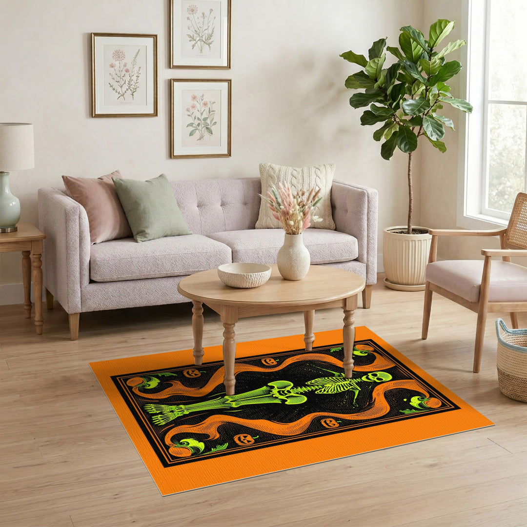Neon Skeleton Halloween Washable Area Rug