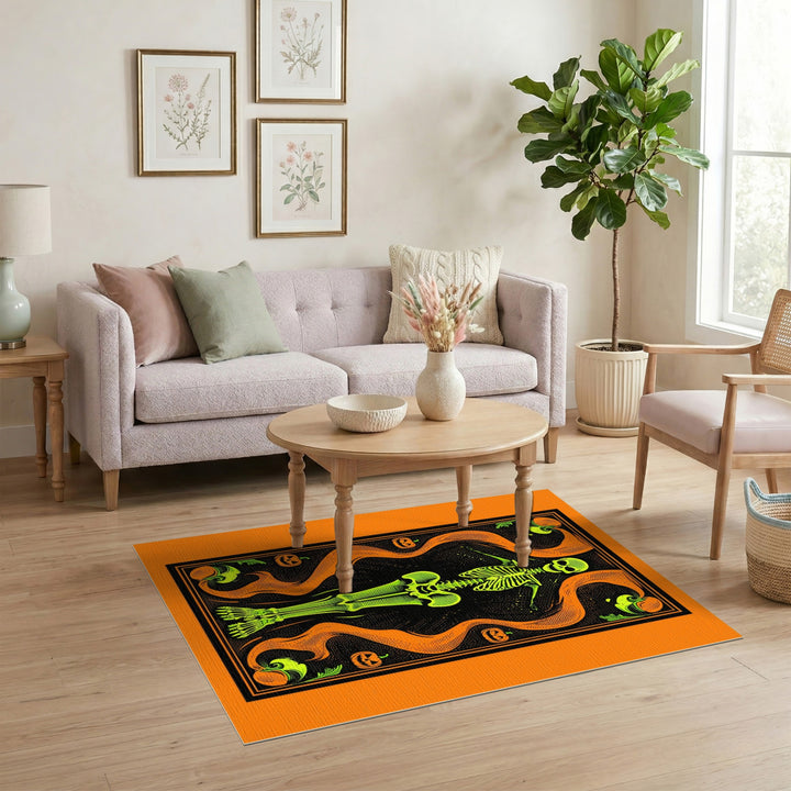 Neon Skeleton Halloween Washable Area Rug