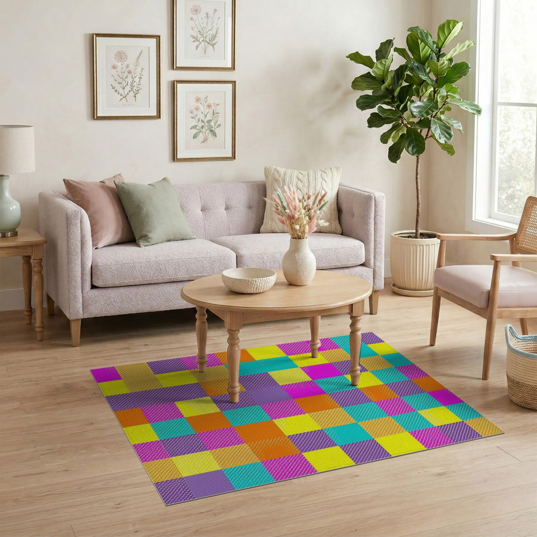 Vibrant Multi-Color Checkered Geometric Area Rug