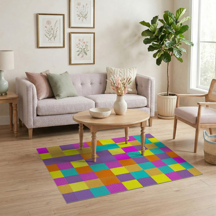 Vibrant Multi-Color Checkered Geometric Area Rug