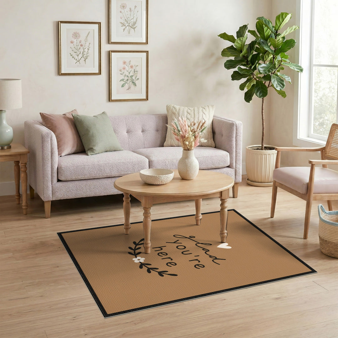 Glad You're Here Brown Welcome Area Rug