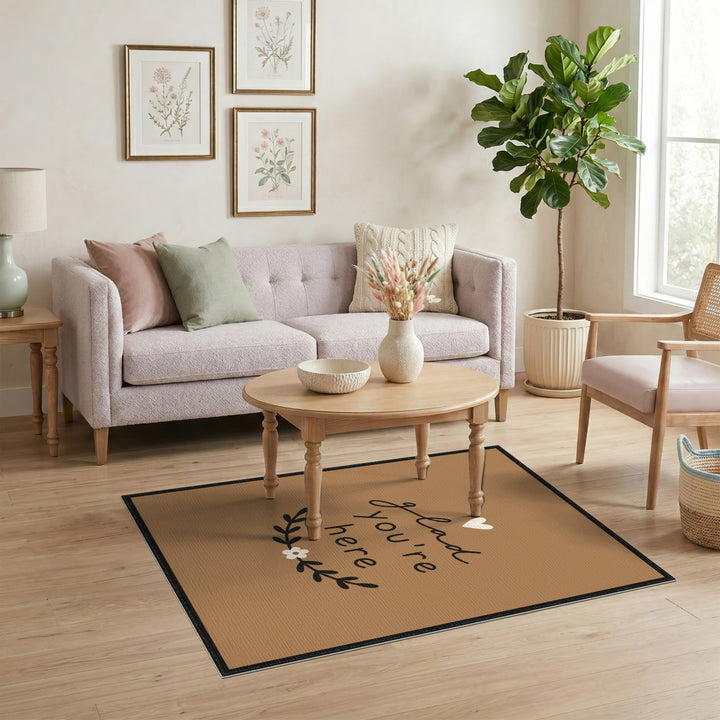 Glad You're Here Brown Welcome Area Rug