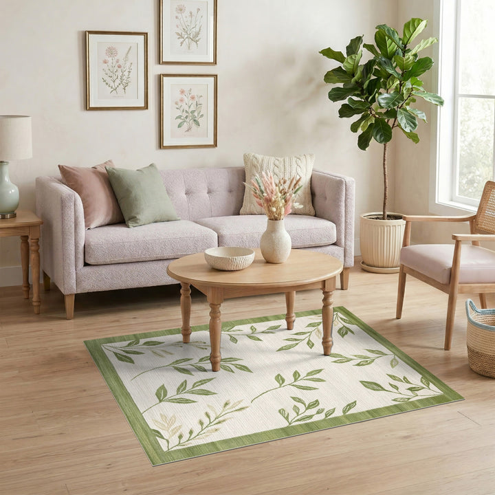 Green Floral Vintage Green Leaf Vine Area Rug