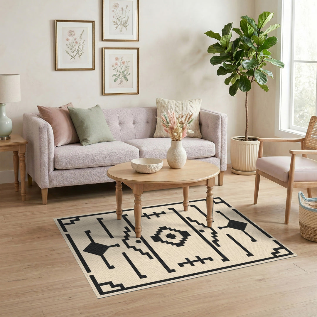 Southwestern Black White Geometric Area Rug