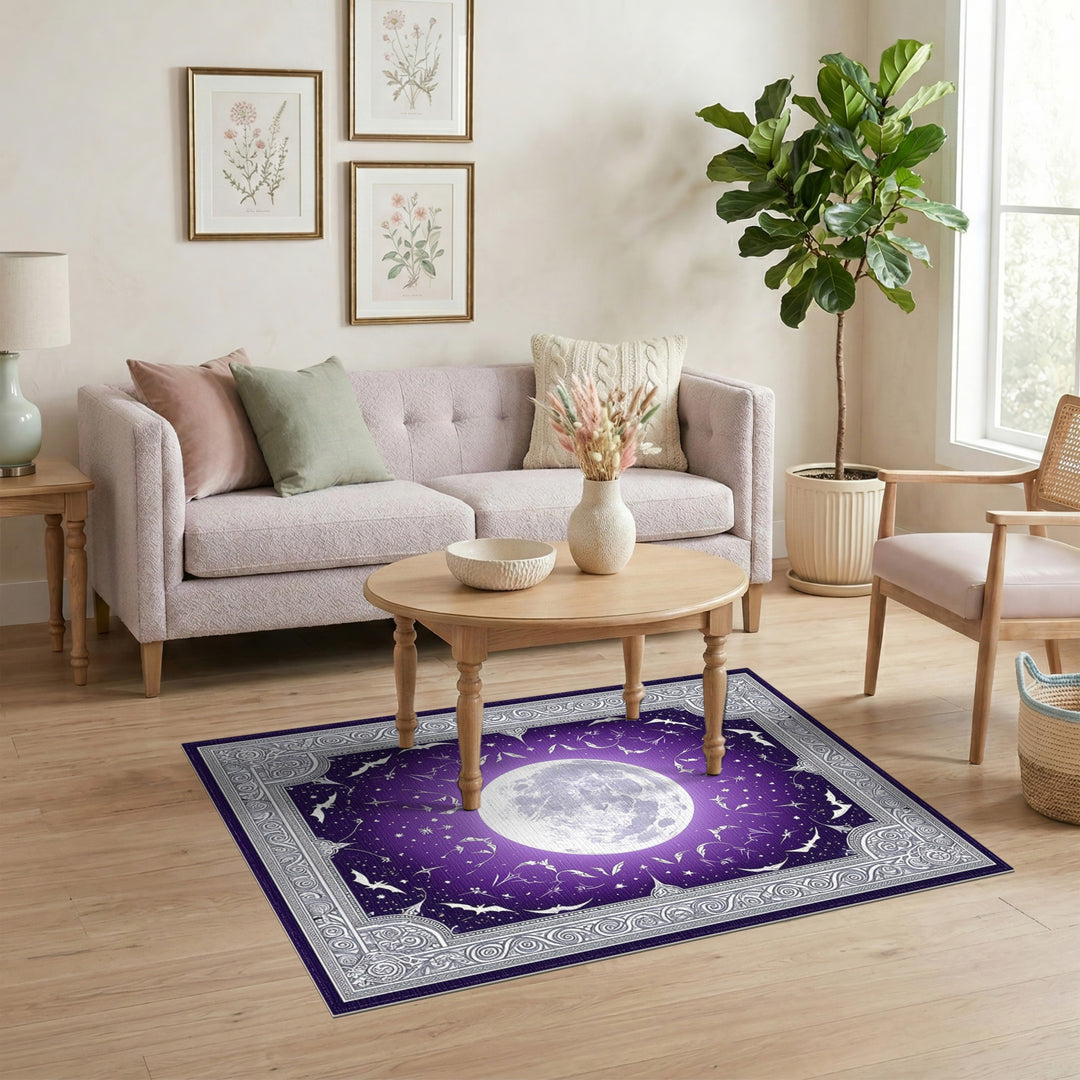 Mystical Moon Bats Purple Area Rug