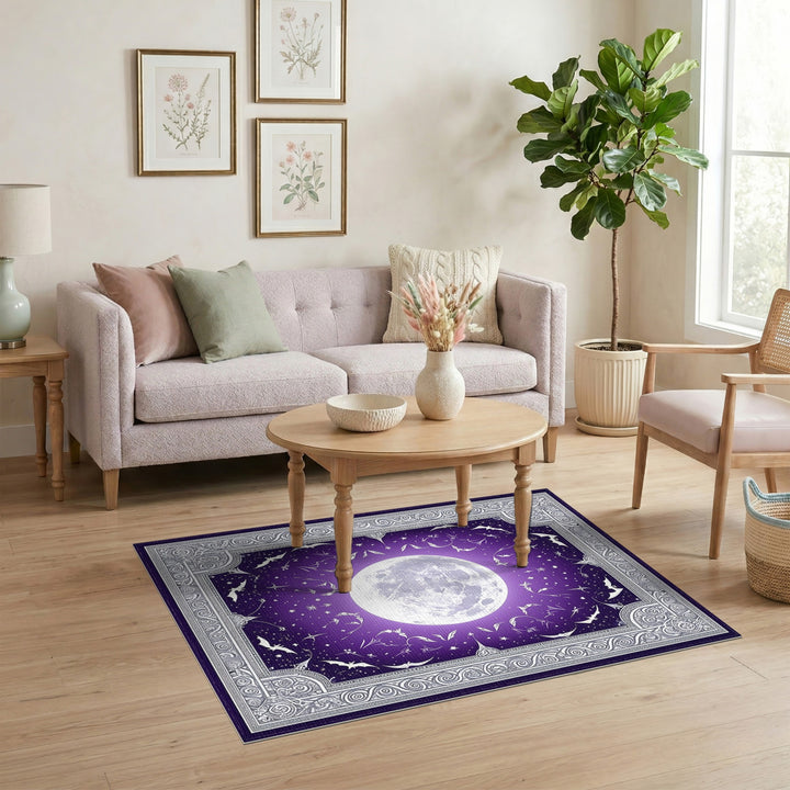Mystical Moon Bats Purple Area Rug