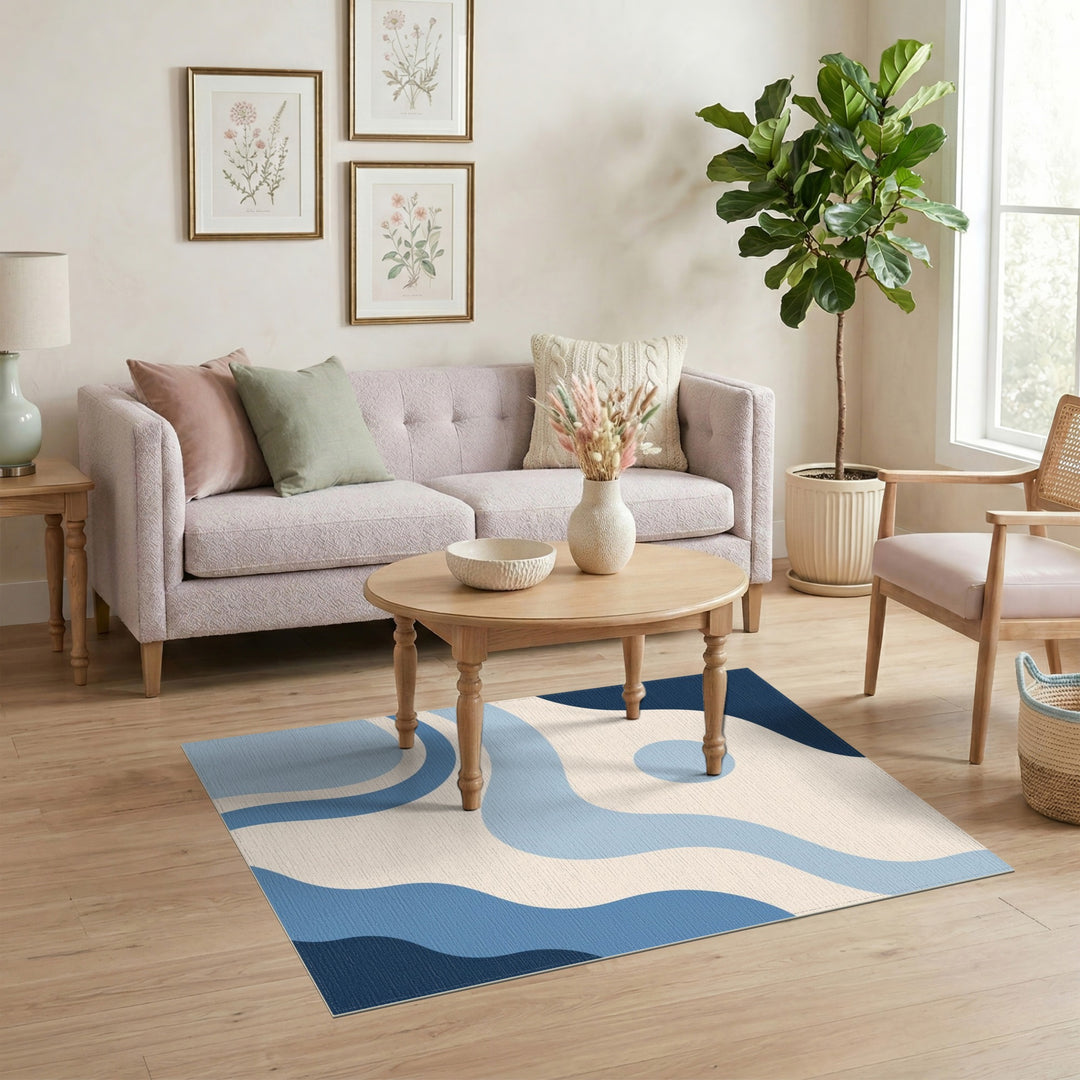 Blue Wave Abstract Area Rug