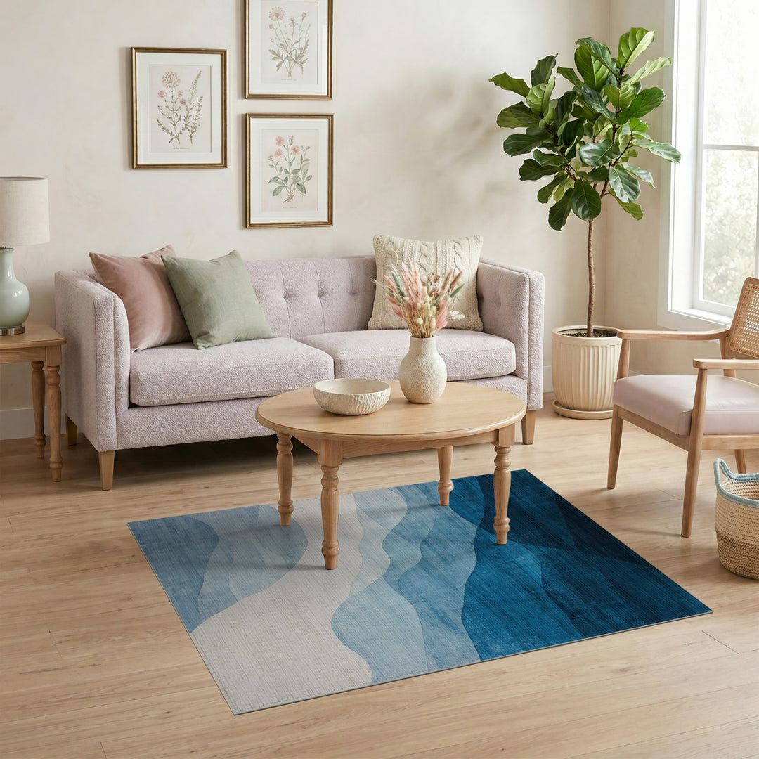 Blue Wave Abstract Area Rug