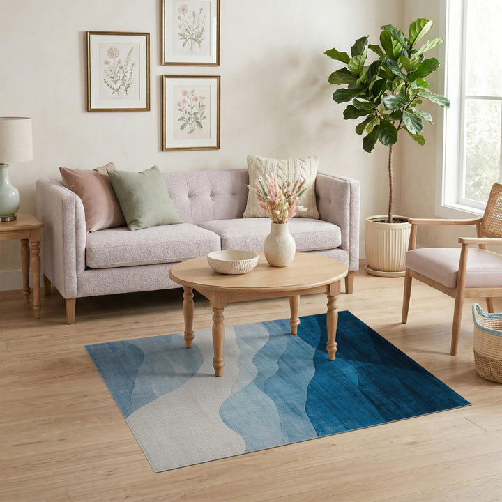 Blue Wave Abstract Area Rug
