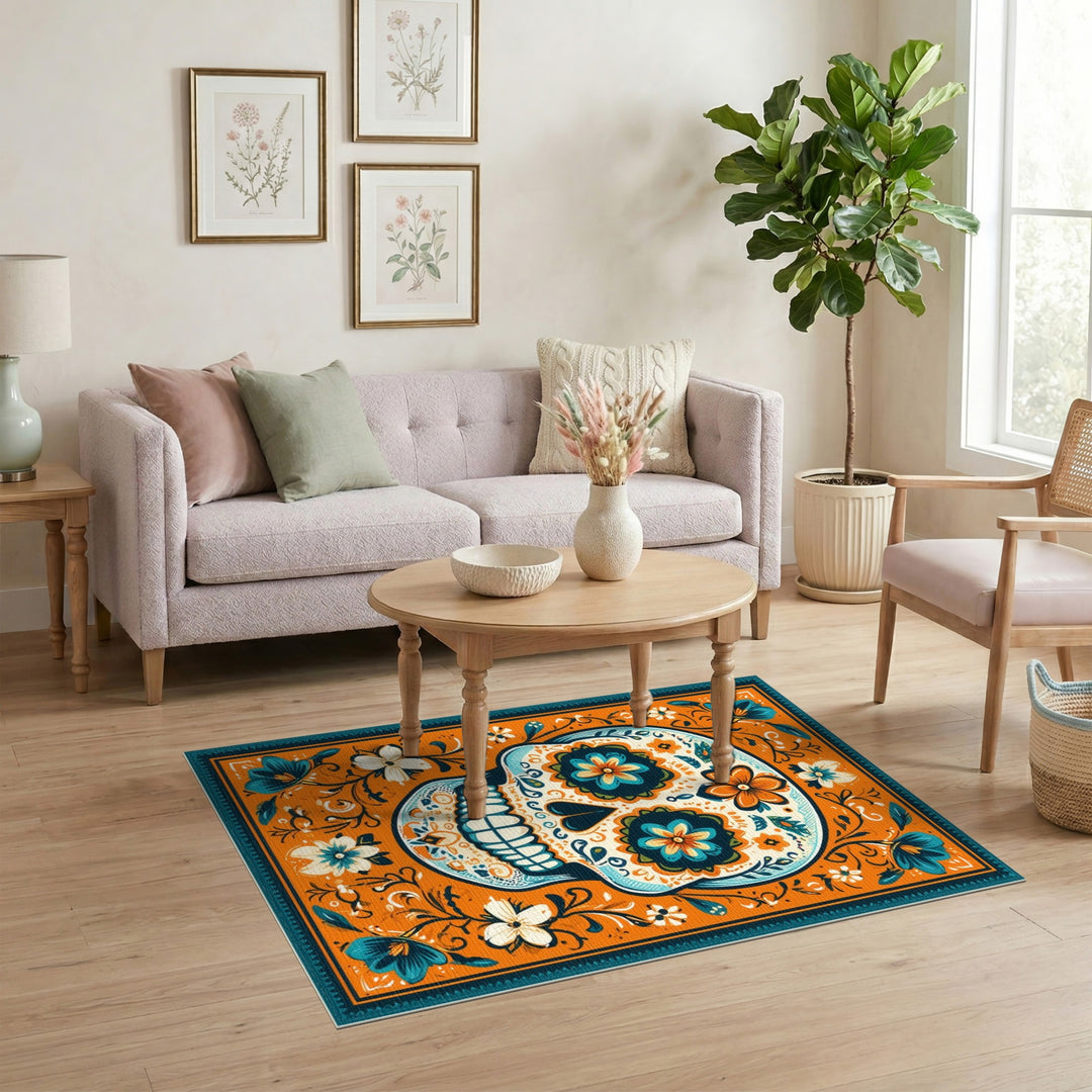 Vibrant Floral Sugar Skull Area Rug