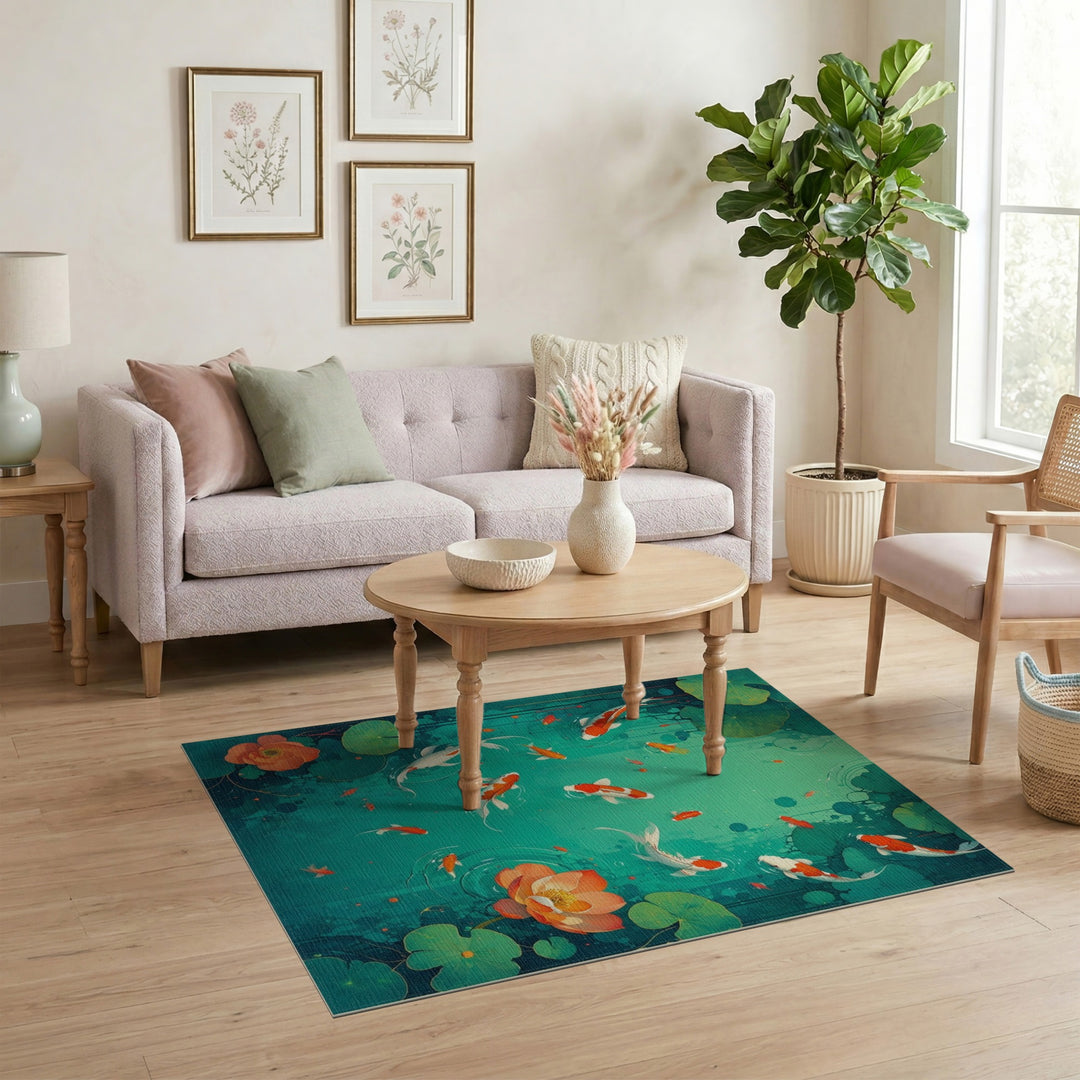 Teal Koi Lotus Pond Area Rug