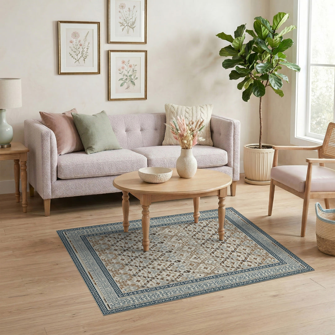 Blue Border Traditional Persian Area Rug