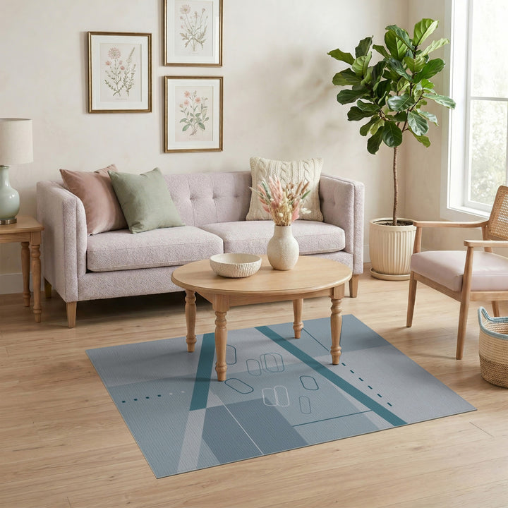 Modern Geometric Teal Area Rug