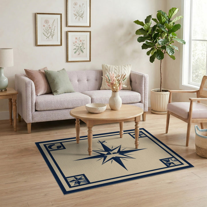 Navy Compass Star Area Rug