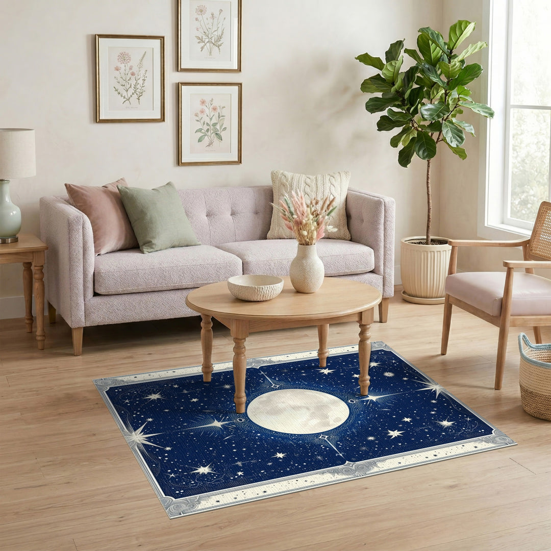 Celestial Moon and Stars Navy Area Rug