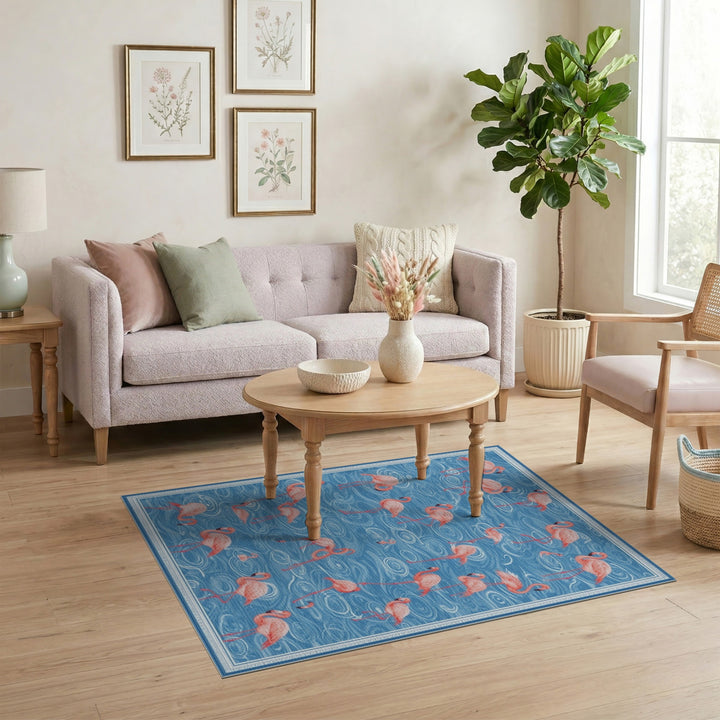 Flamingo Coastal Blue Area Rug