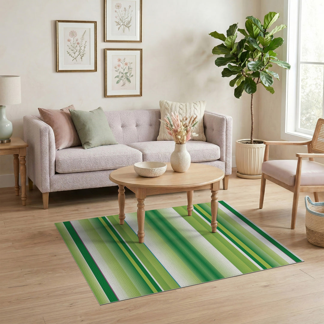 Geometric Modern Green Striped Geometric Area Rug