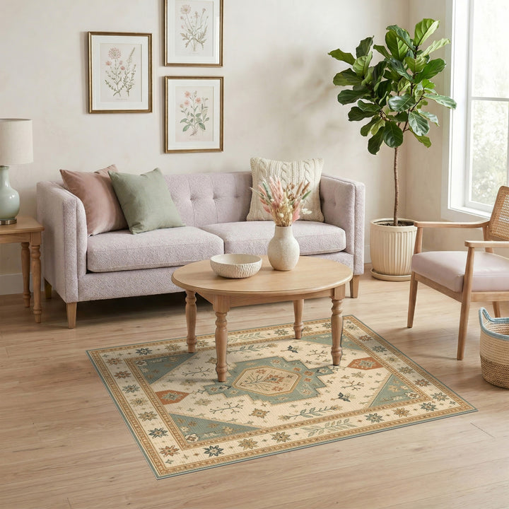 Beige and Neutral Heritage Tribal Beige Area Rug