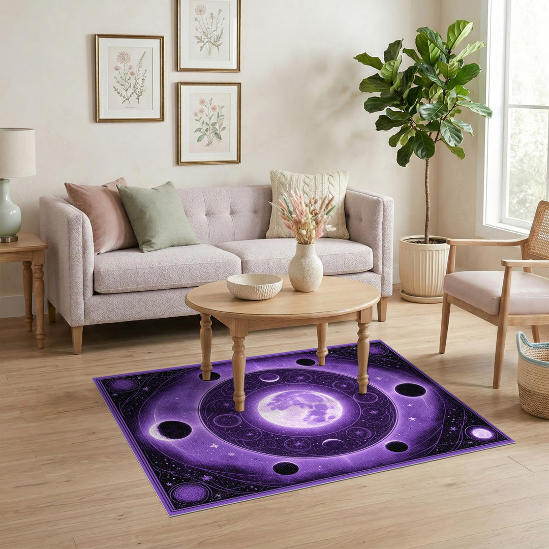 Geometric Modern Purple Celestial Moon Phase Area Rug