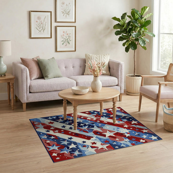 Multi-color and Patterns Distressed Patriotic Stars and Stripes Area Rug