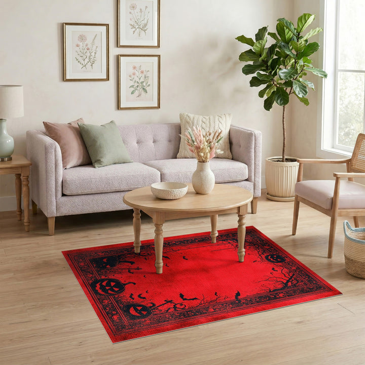 Spooky Red Halloween Pumpkin Area Rug