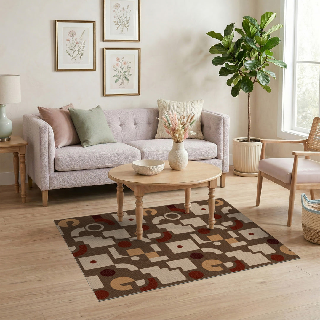 Modern Geometric Brown Tan Area Rug