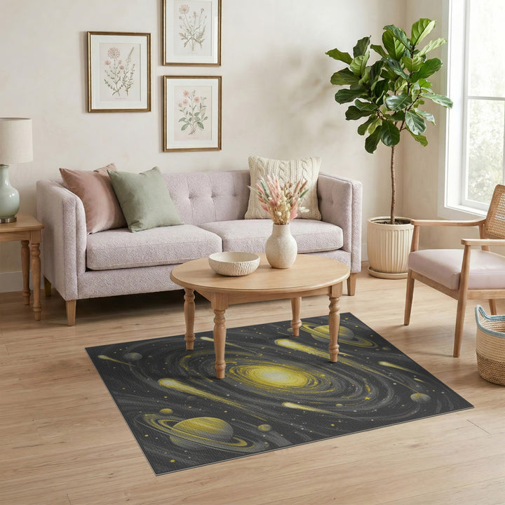 Yellow Galaxy Spiral Washable Area Rug