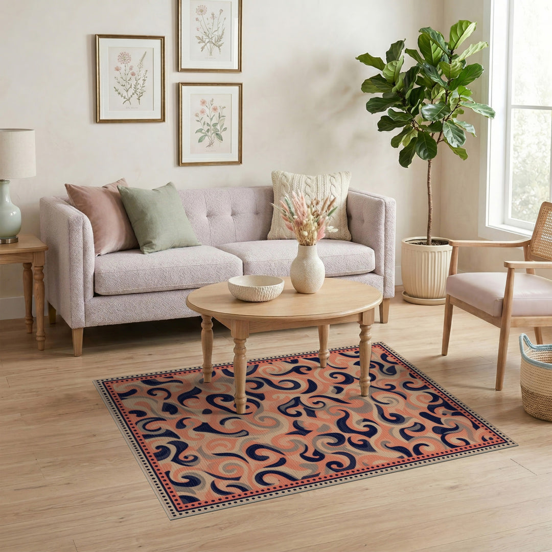 Orange Swirl Abstract Area Rug
