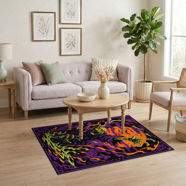 Neon Zombie Skeleton Rising Area Rug