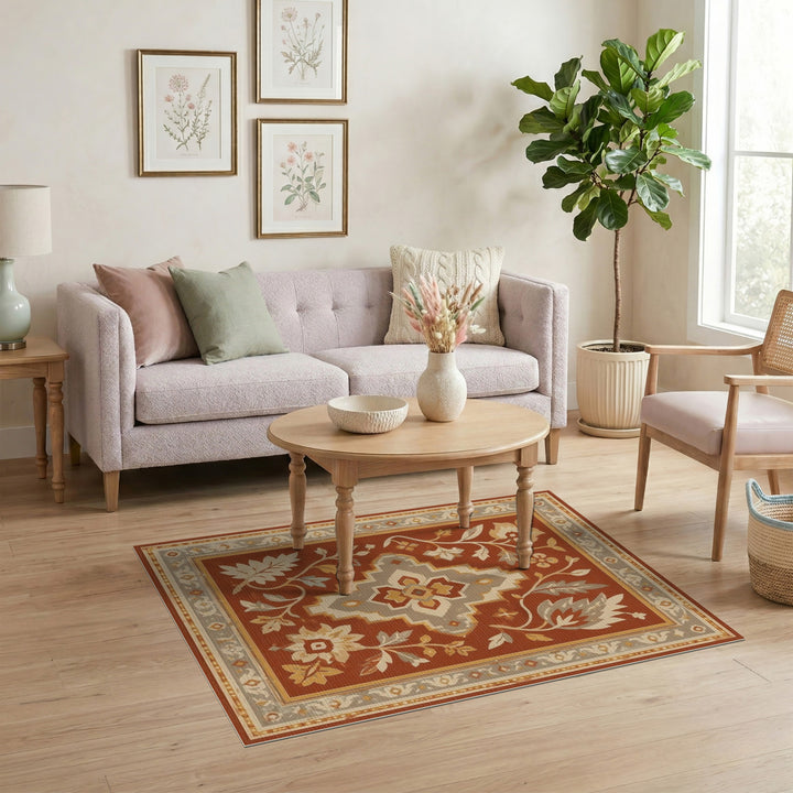 Red Floral Vintage Medallion Rug