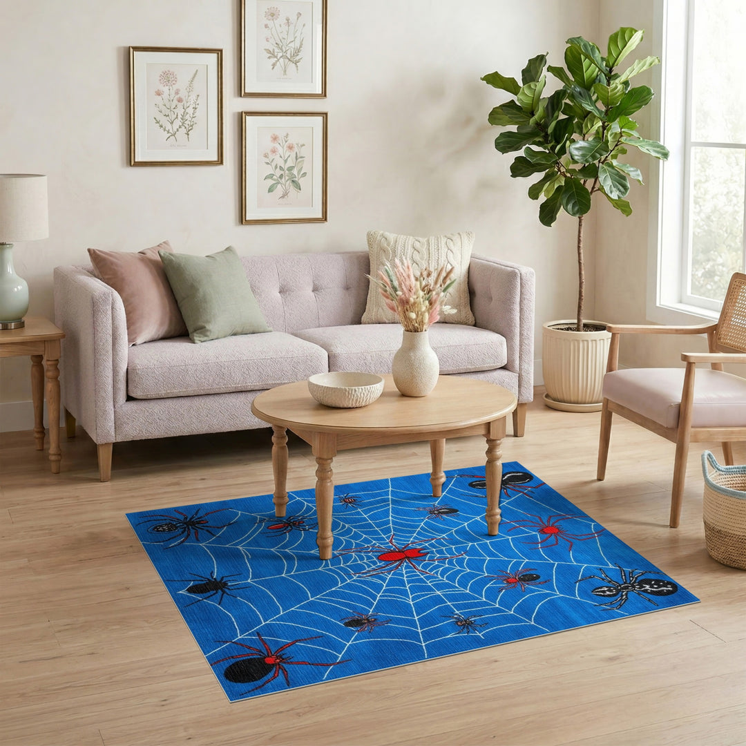 Blue Spider Web Kids Area Rug