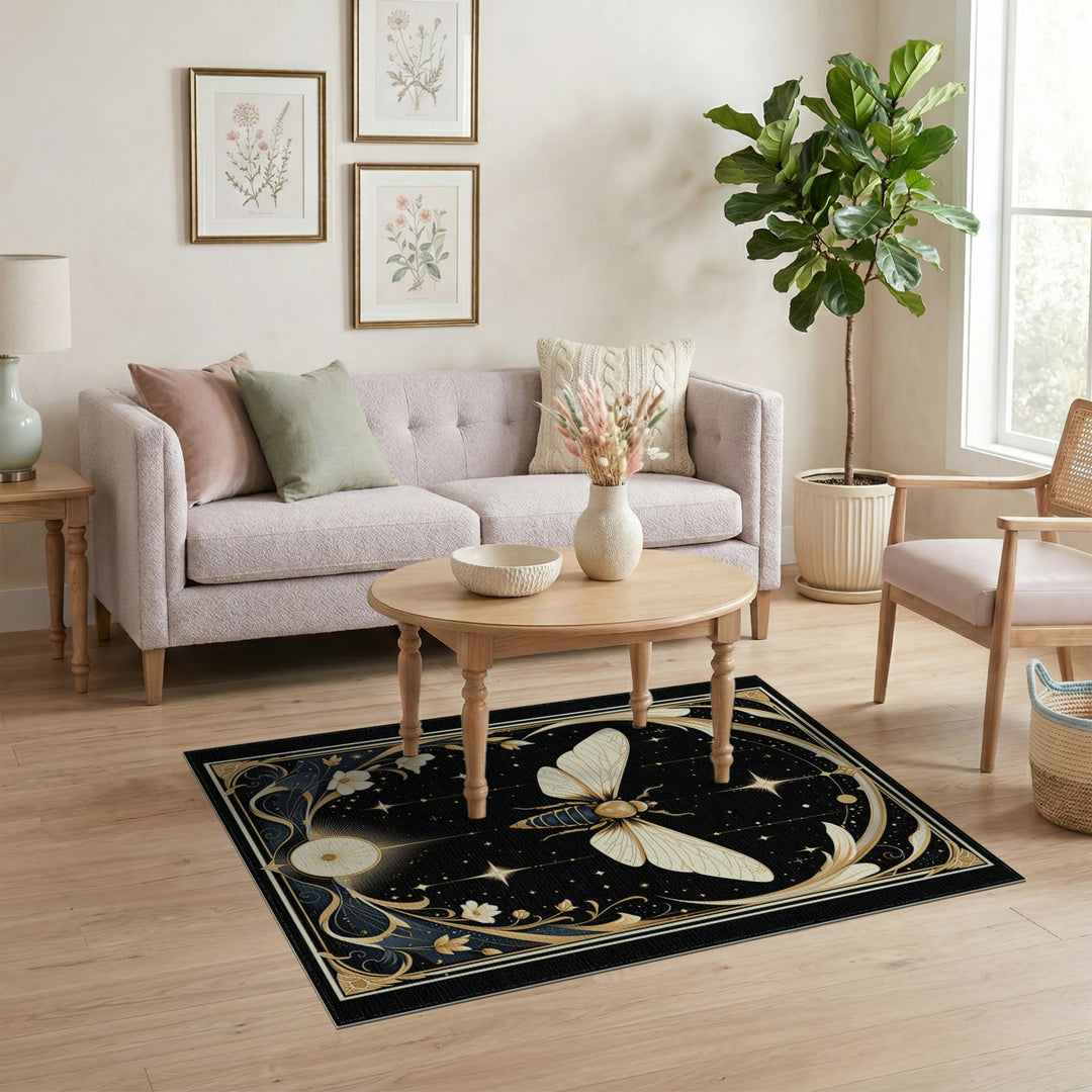 Golden Moth Celestial Area Rug