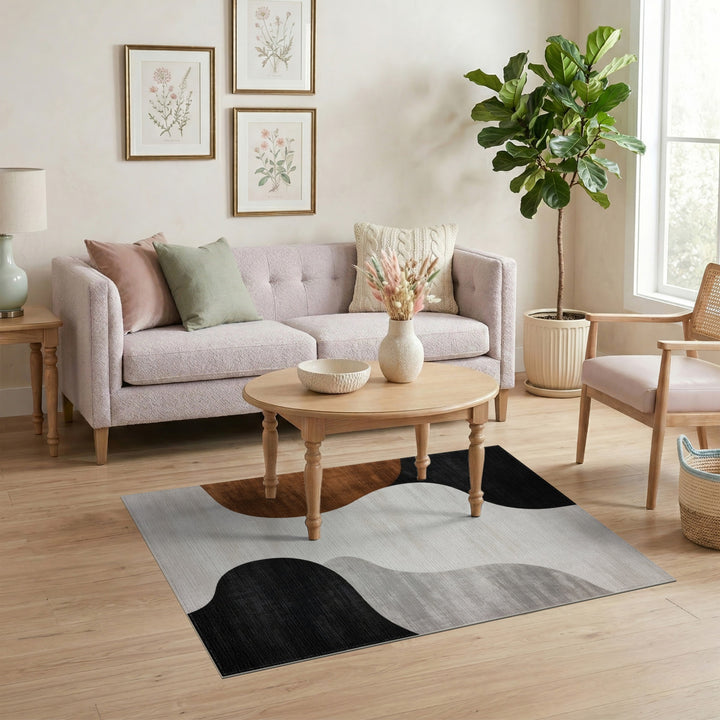 Black and White Abstract Area Abstract Wave Black White Area Rug