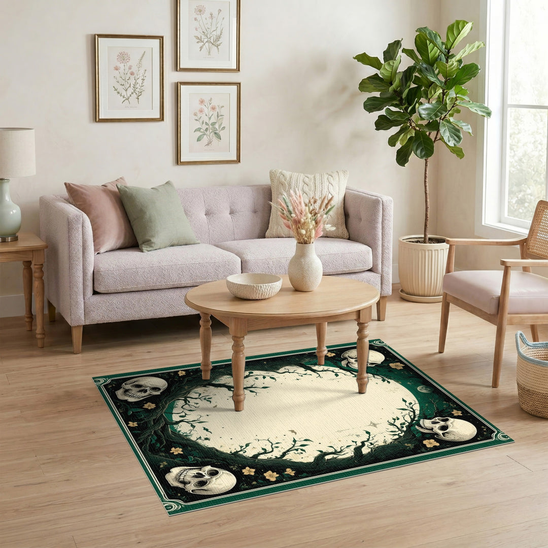 Gothic Skull Vine Green Area Rug