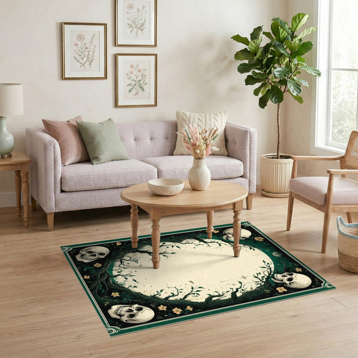 Gothic Skull Vine Green Area Rug