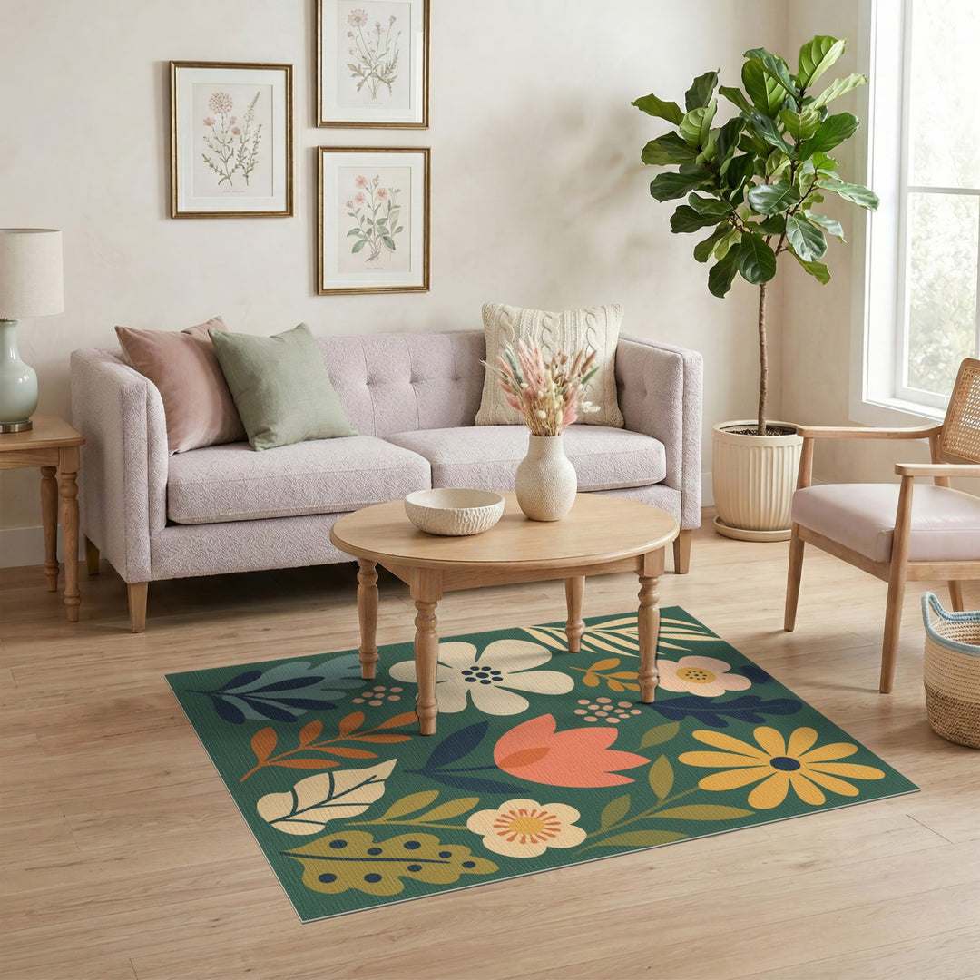 Green Floral Vintage Area Rug