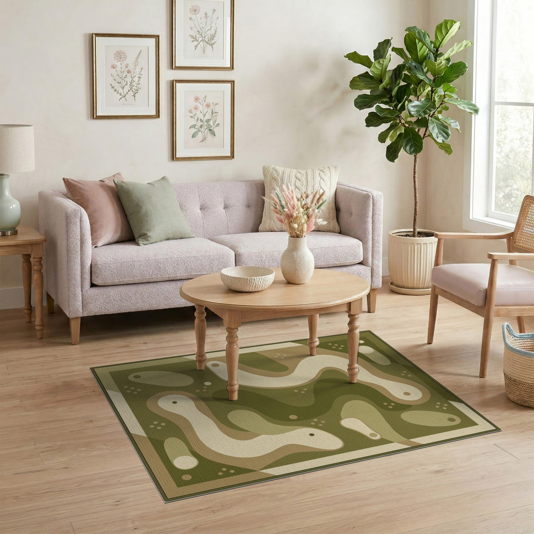 Green Organic Wave Washable Area Rug