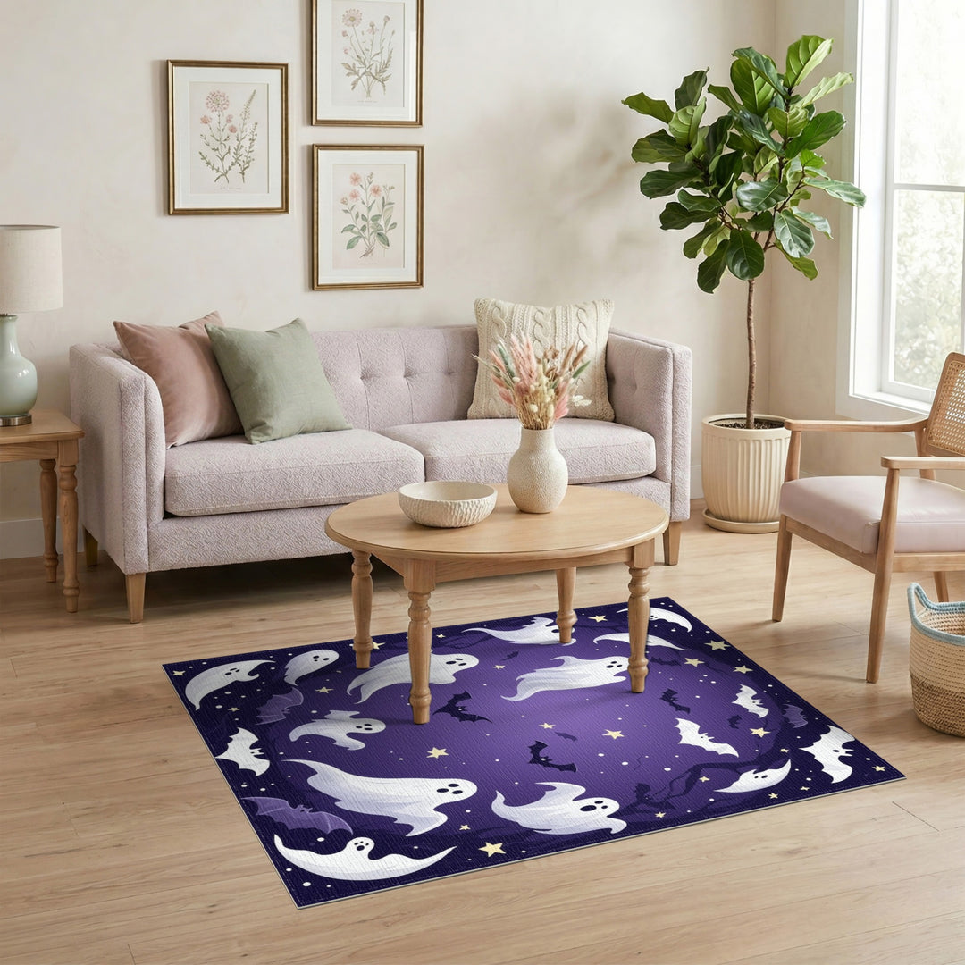 Halloween Ghosts and Bats Purple Area Rug