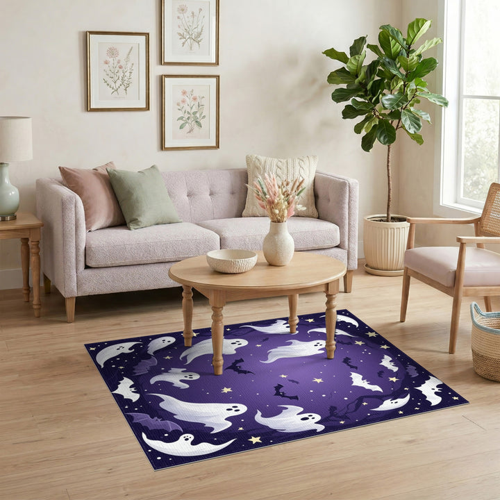 Halloween Ghosts and Bats Purple Area Rug