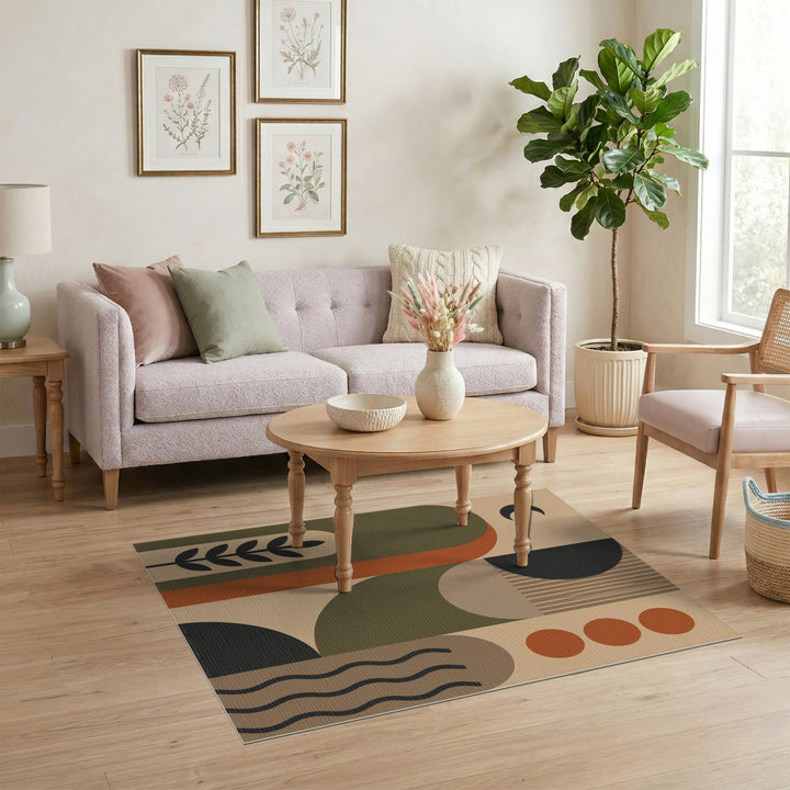 Beige Geometric Modern Area Rug