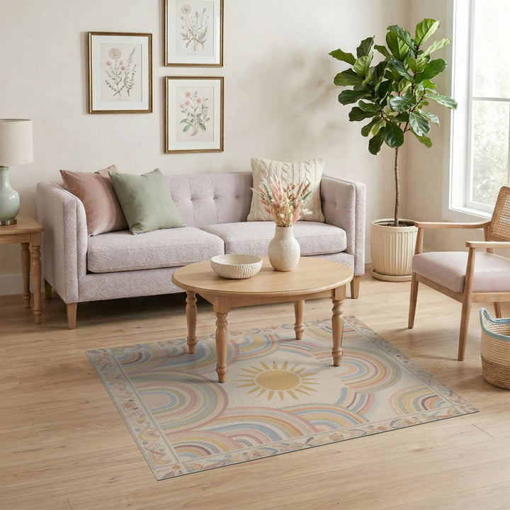 Pastel Rainbow Sun Kids Area Rug
