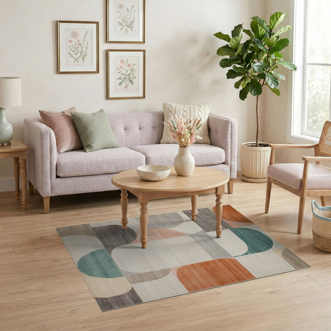 Abstract Blue and Teal Geometric Abstract Area Rug